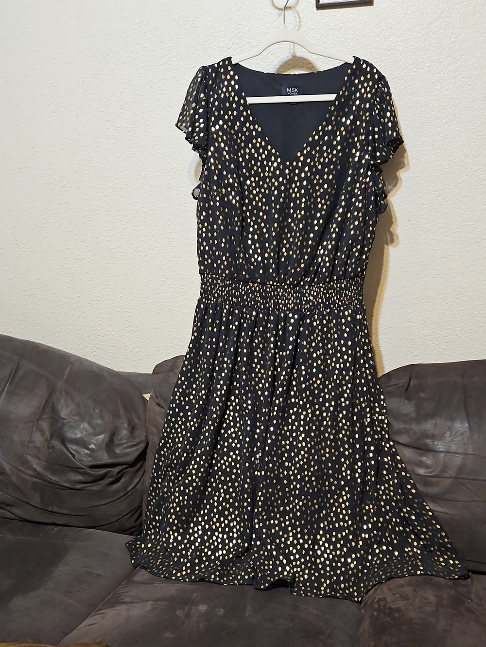 MSK Black Midi Dress with Gold Spot Print